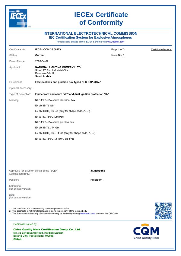 IECEx Junction Box JBA Certificate