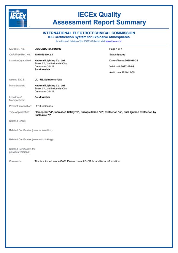 UL Quality Assurance Report